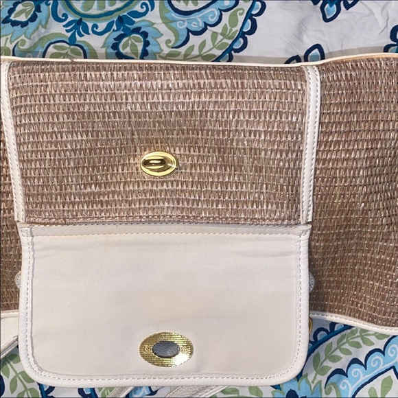 SOLD* Liz Claiborne LC Shoulder Tote Floral Straw bag  •White/Straw•New - Picture 7 of 8